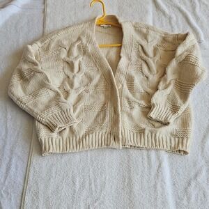 Wonderly Ivory Cable Knit Cardigan Sweater V-Neck Long Sleeve Women PL